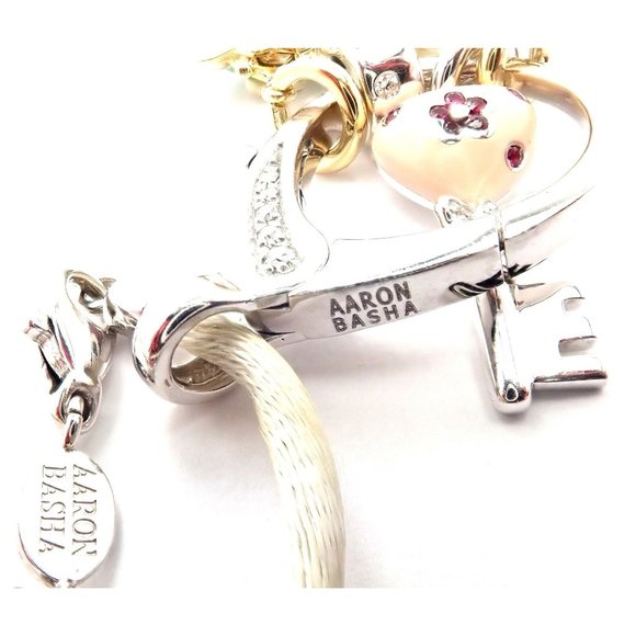 Authentic! Aaron Basha 18k White Gold Diamond Enhancer 3 Charms Spacer Necklace - Picture 5 of 10